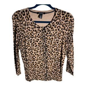 White House Black Market Leopard Button Down Cardigan Medium
